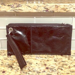 Black leather Hobo brand wristlet